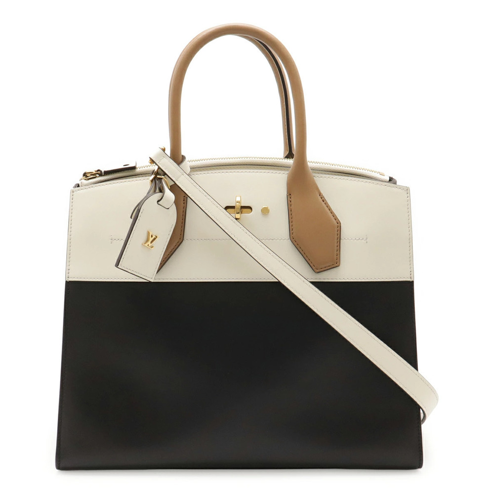 LOUIS VUITTON City Steamer 2way Shoulder Bag Bicolor Leather White Noir Black